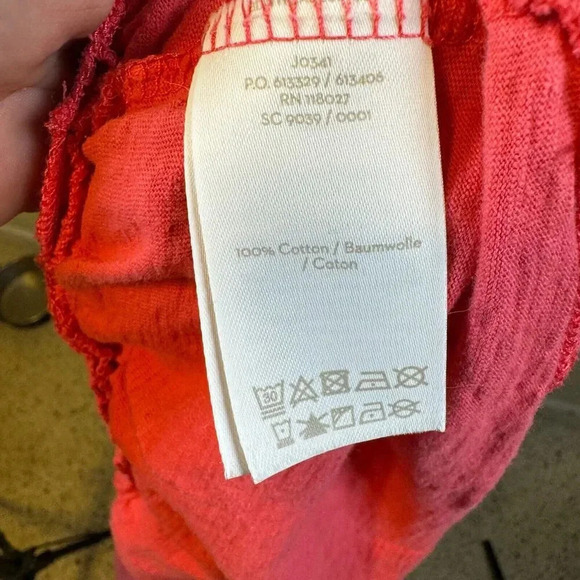 Boden Short Sleeve V-Neck Ruffle Hem Coral Gold Swiss Dot Knit Dress Size 4P - Picture 7 of 8